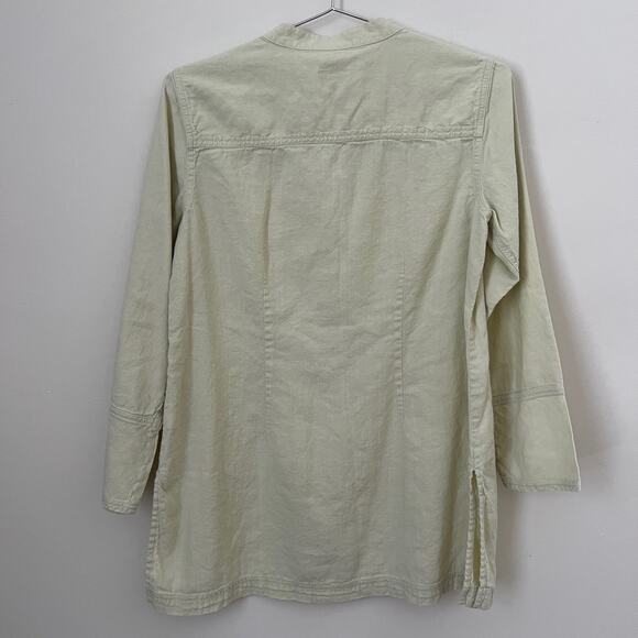 J.Jill Linen Cotton Blend Light Green Yellow Button Down Tunic Top Size S - Picture 2 of 10